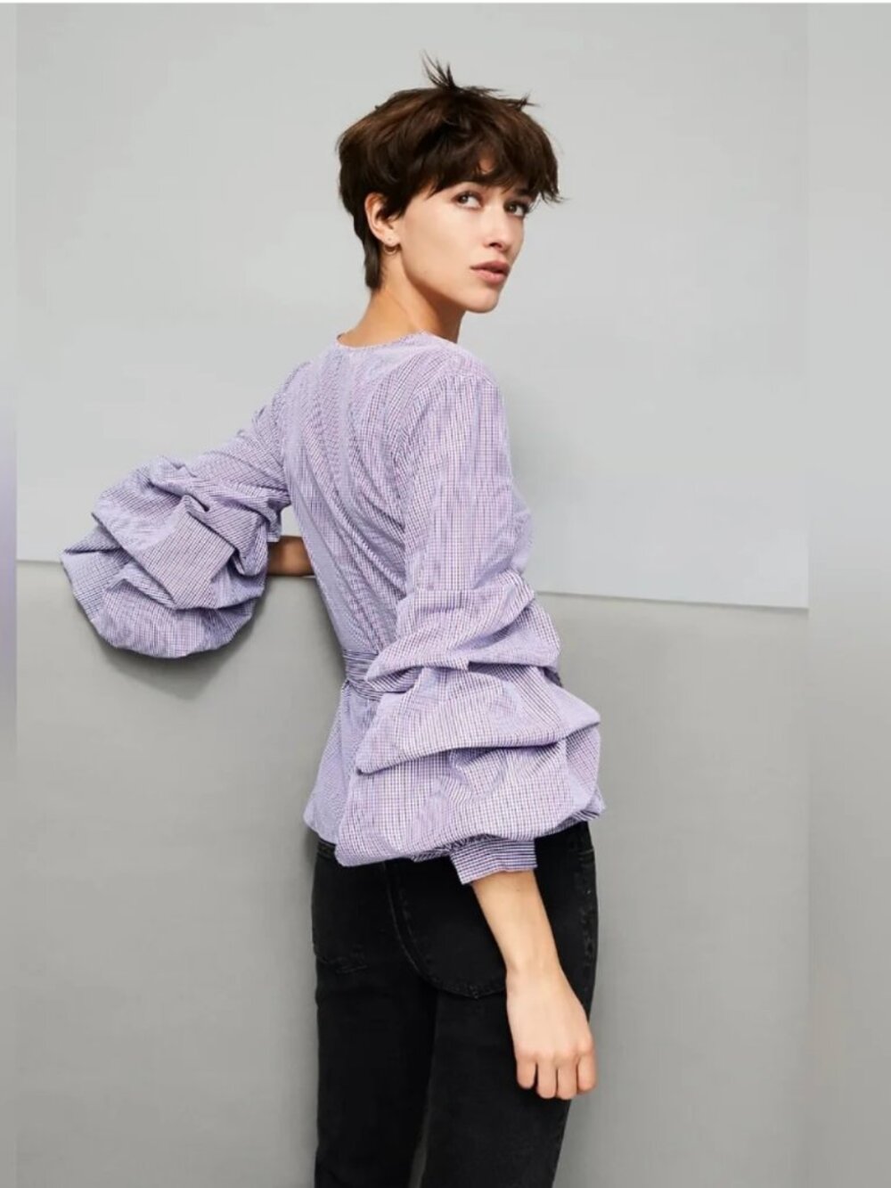 Sunday in Brooklyn for Anthropologie top with tiered ruffled balloon sleeves (M)